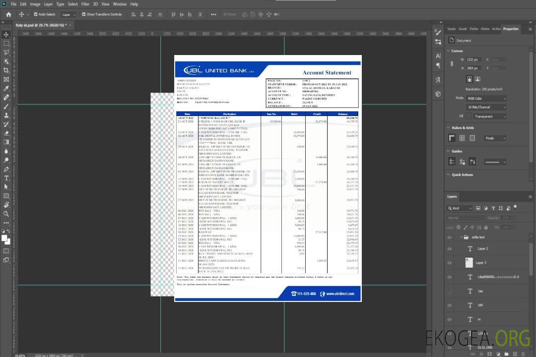 Relevé bancaire UBL du Pakistan Modèle Word et PDF scr template Relevé bancaire UBL du Pakistan Modèle Word et PDF scr template